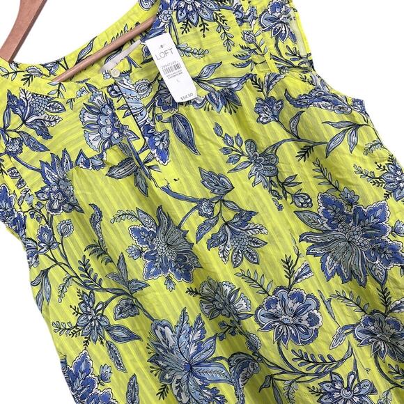 NWT LOFT Womens L Yellow Floral Blouse Preppy Coastal Resort Boho Flutter Sleeve - Picture 1 of 10